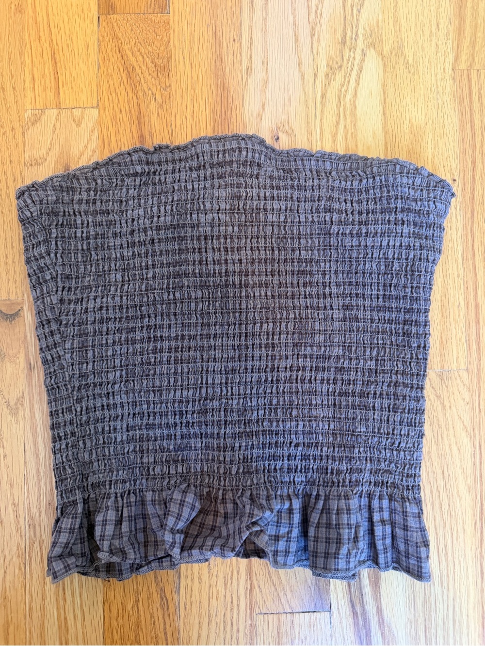 Smocked Ruffle Hem Women’s Top — Brown